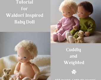 Herunterladbares Tutorial für 13,5" gewichtete Waldorf-inspirierte Babypuppen/Kleidung und Windelmuster sind im Lieferumfang enthalten