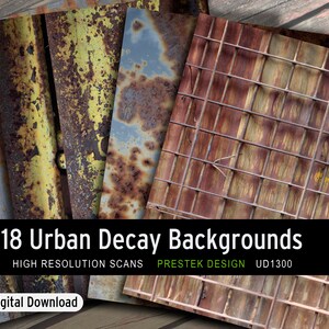 Urban Decay-Texturseiten, fotografische Hintergrundpapiere für Collagen, Mixed-Media. Druckbares digitales Papierpaket, sofortiger Download