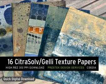 Gelli Print/Citra Solv Digital Paper Assortment For Collage, Mixed Media Or Junk Journaling. Downloadable Texture Pages Assortment