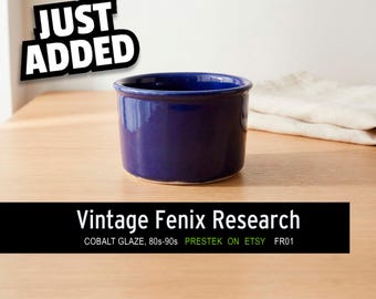 Vintage Fenix Research USA Cobalt Blue Ceramic Crock | #1 Parrot Bird Bowl | Heavy Stoneware Chicken Feeder / Pet Dish