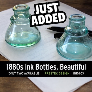 1800s Conical Ink Bottles – Carter’s Style Blown Glass Inkwells in Blue-Green Tint