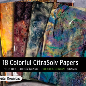 Páginas de textura imprimibles Citra Solv para descargar / Paquete de papel digital colorido para collage, diario y técnicas mixtas