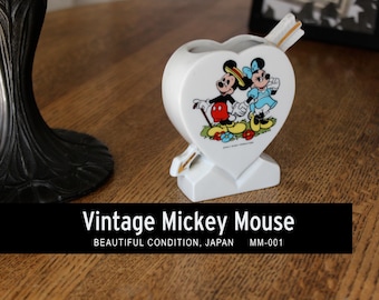 Vintage 1970s Mickey & Minnie Heart-Shaped Desk Organizer – Made in Japan