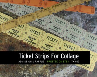 Vintage Admission & Raffle Ticket Strips | 70s/80s Ephemera for Collage, Journaling