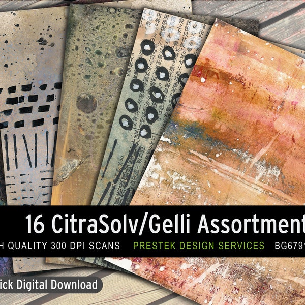 Citra Solv/Gelli Texture Assortment, Digital Papers, All Original Printable Papers, Collage, Mixed Media, Textures, Digital Paper Pack