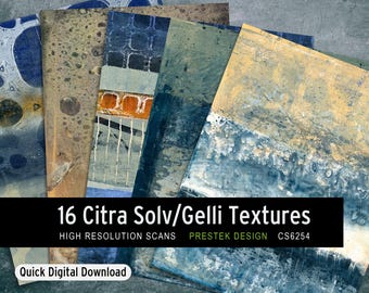 16 Citra Solv Gelli Print Textures | Collage, Mixed Media, Junk Journal (Digital Download)