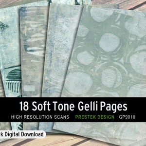 Soft Cools And Warms Gelli Collage Papers, Pattern/Structure/Organic, Printable Papers, Mixed Media, Digital Paper Pack