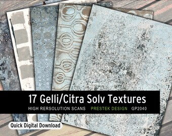 17 Gelli Citra Solv Textures, Ice Blue Tones, Collage Journaling (Digital Download)