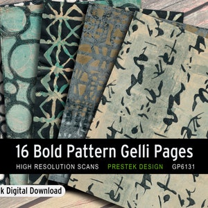 Bolder Than Bold Gelli Collage Papers, papel imprimible, paquete de papel digital de técnica mixta, con diseño de patrones, estructura y orgánico