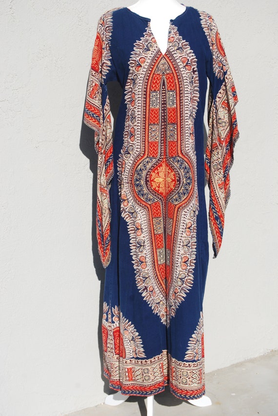 Vintage 1970's Vibrant Dashiki Caftan Coverup wit