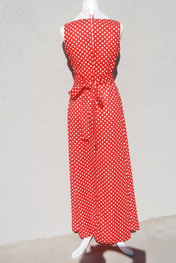 Red Vintage Nautical 1970's Sailor Polka Dot Maxi… - image 3