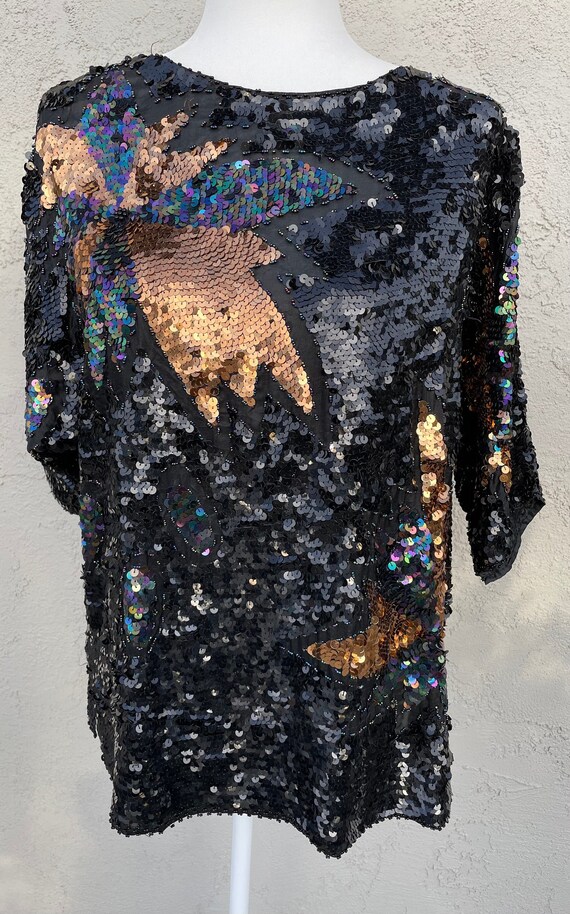 Vintage sequin sensational 1980’s Black and Gold … - image 1