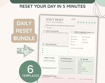 Daily Reset Bundle – 6 ADHD Overwhelm Planners (Fillable PDF)