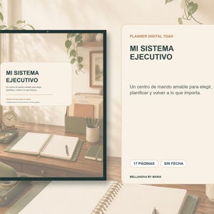 Puede incluir: Un planificador digital titulado MI SISTEMA EJECUTIVO con el subtítulo Un centro de mando amable para elegir, planificar y volver a lo que importa. El documento incluye 17 PÁGINAS, es SIN FECHA y es de BELLANOVA BY MARIA.