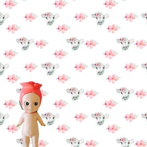 1:12 Cow with Hibiscus Modern Dollhouse Wallpaper Digital Download