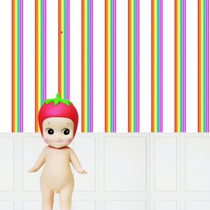 Rainbow Striped Wallpaper with Paneling Dollhouse Wallpaper