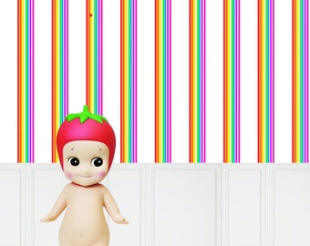 Rainbow Striped Wallpaper with Paneling Dollhouse Wallpaper