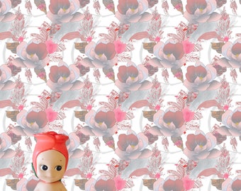 Pink Magnolia Circles Dollhouse Wallpaper Digital Download