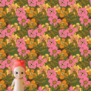 Big Retro Blooms Dollhouse 1:12 Wallpaper Digital Download