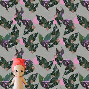 1:12 Pink Philodendron Polka Dot Dollhouse Wallpaper Digital Download