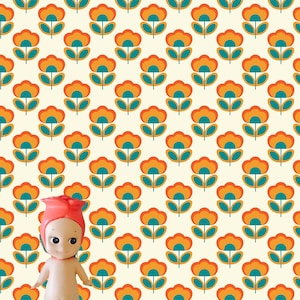 Dollhouse Wallpaper 1:12 Retro Tulips on Cream  Digital Download