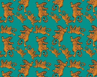 Falling tigers turquoise 1:12 Dollhouse Wallpaper Digital Download