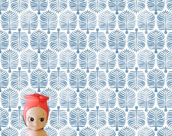 Blue Woodcut Leaves Dollhouse  1:12 Wallpaper Download