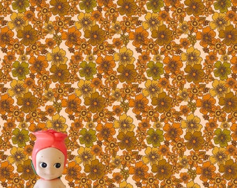 Orange Retro Blooms Dollhouse Wallpaper Digital Download