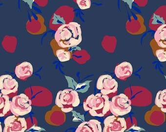Painty Roses en Denim Blue 1:12 Dollhouse Wallpaper Descarga digital