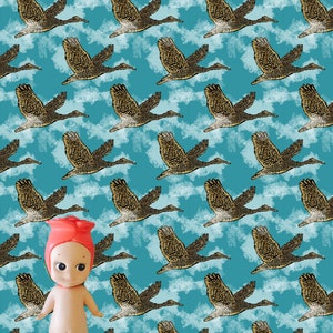 Woodcut Heron Dollhouse Wallpaper Digital Download