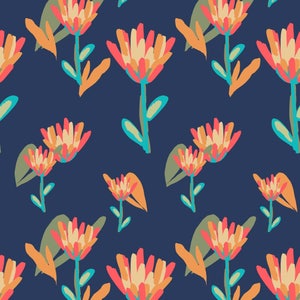 Retro Tulips Denim Blue 1:12 Dollhouse Wallpaper Digital Download