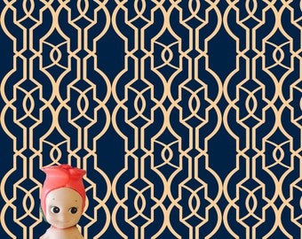 1:12 Navy Geo Dollhouse Wallpaper Digital Download
