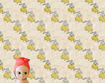 Kowhai Flowers on Linen 1:12 Dollhouse Wallpaper Download