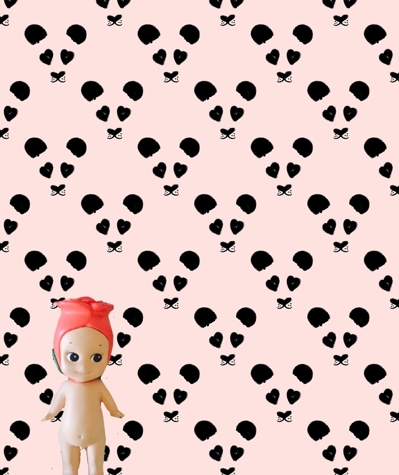 Love Panda on Pink 1:12 Dollhouse Wallpaper Digital Download image 1