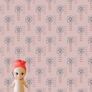 Pink Retro Daisy 1:12 Dollhouse Wallpaper Digital Download