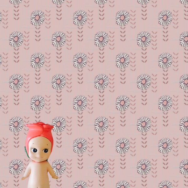 Pink Retro Daisy 1:12 Dollhouse Wallpaper Digital Download