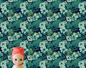 Teal Retro Blooms Dollhouse 1:12 Wallpaper Digital Download