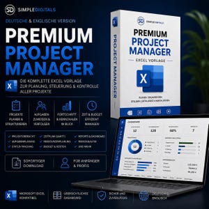 Premium Project Manager Excel Vorlage | Projektmanagement Template | Aufgabenplaner, Gantt, Kanban, Budget & Dashboard
