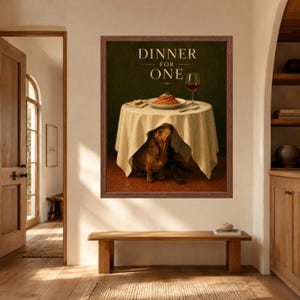 Dachshund Wall Art, Funny Kitchen Poster, Spaghetti Dog Print, Dinner for One, Digital Download image 8