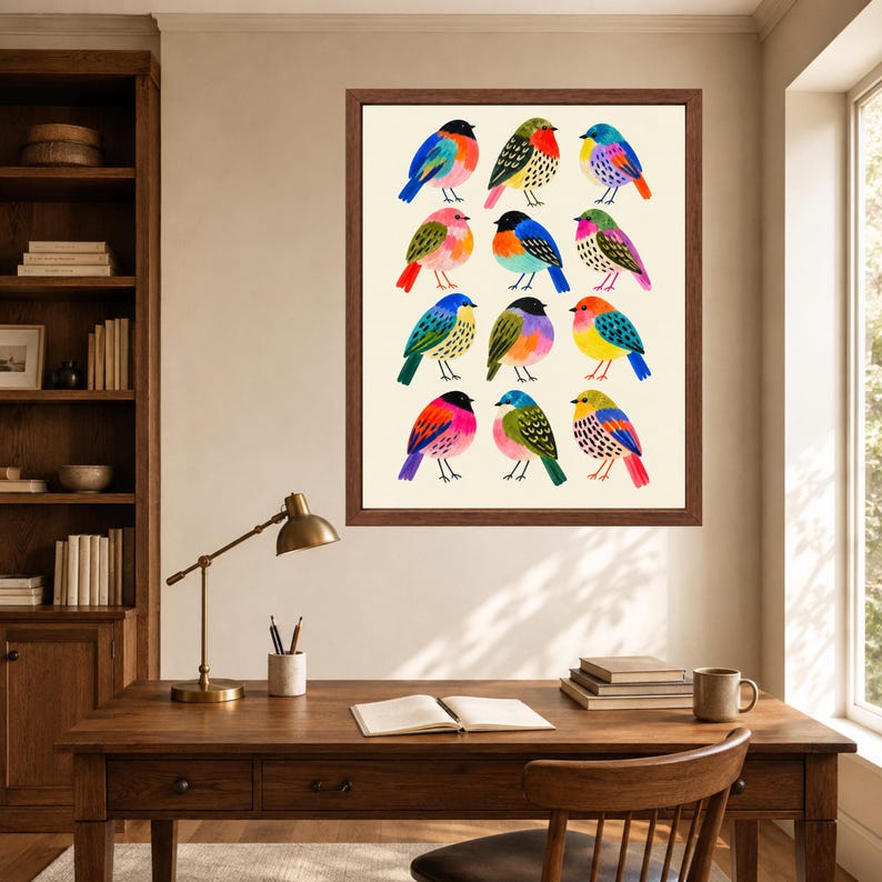 Colorful Folk Art Bird Print, Whimsical Nature Decor (Digital Download) image 7