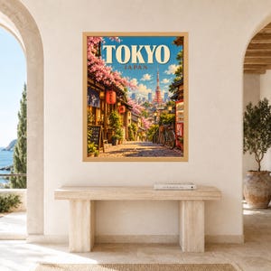 Tokyo Travel Poster, Cherry Blossom Street Scene, Japan City Art (Digital Download) image 9