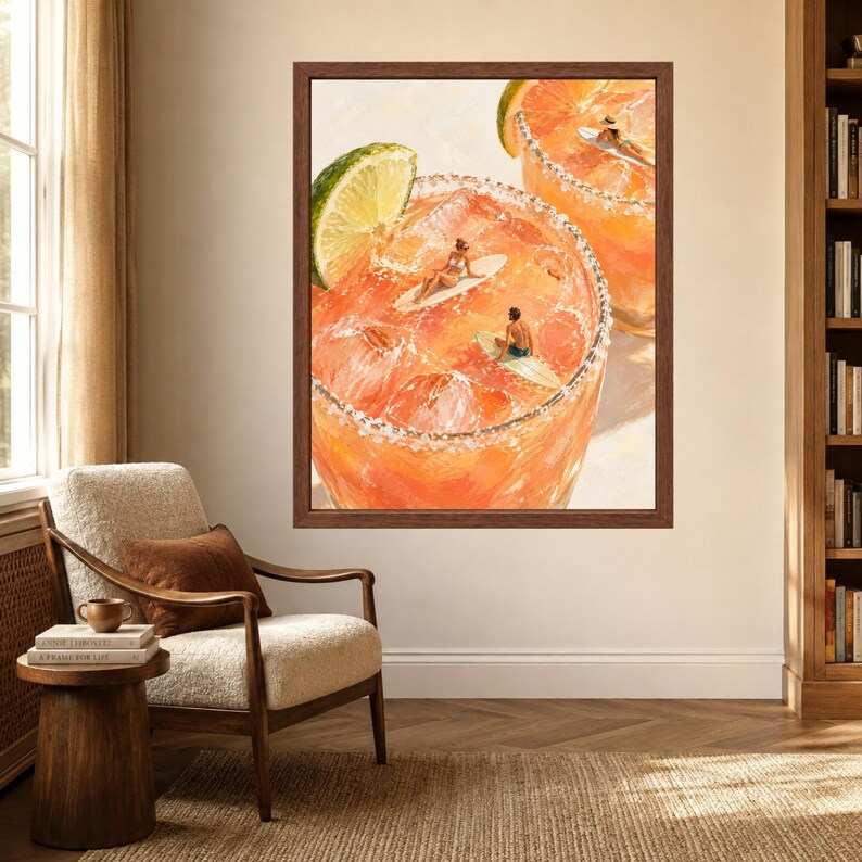 Lámina decorativa Margarita, póster de cóctel surfero, póster de bar tropical, decoración veraniega costera, descarga digital. imagen 3