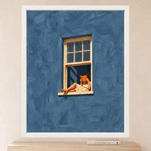Woman Reading Window Print, Dusty Blue Wall Art, Book Lover Decor (Digital Download) image 2