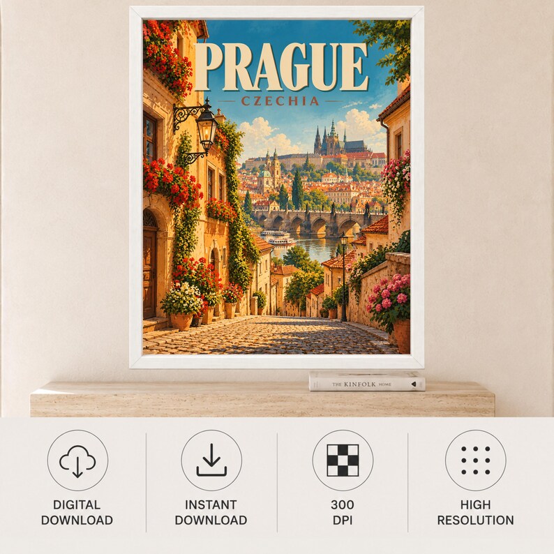 Prague Travel Poster, Charles Bridge Wall Art, Prague Castle Czech Republic Print, Digital Download image 11