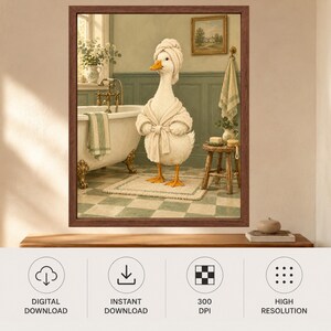 Funny Duck Spa Day Print, Sage Green Bathroom Decor (Digital Download) image 10