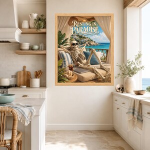 Resting in Paradise Skeleton Poster, Funny Beach Vacation Art (Digital Download) imagen 6