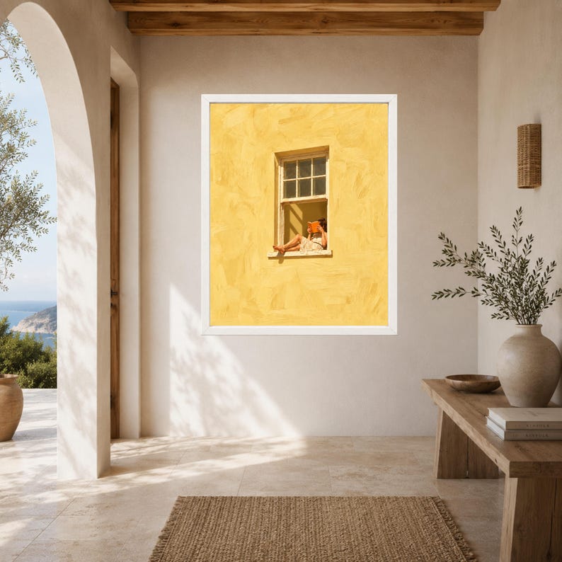 Woman Reading Window Art, Yellow Wall Print, Book Lover Decor (Digital Download) image 6