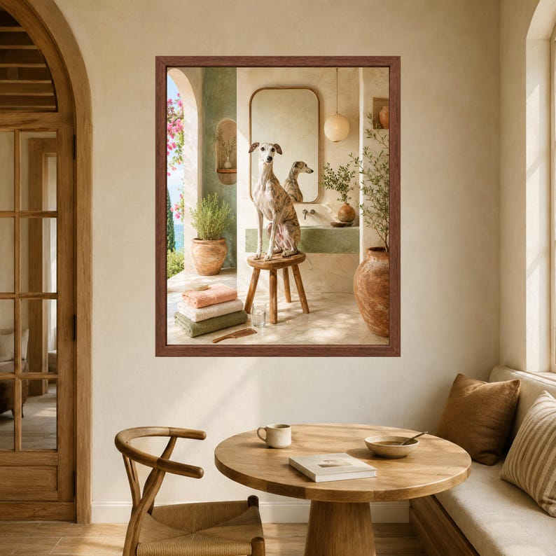 Whippet Bathroom Wall Art, Greyhound Dog Poster, Mediterranean Bathroom Print, Digital Download immagine 6