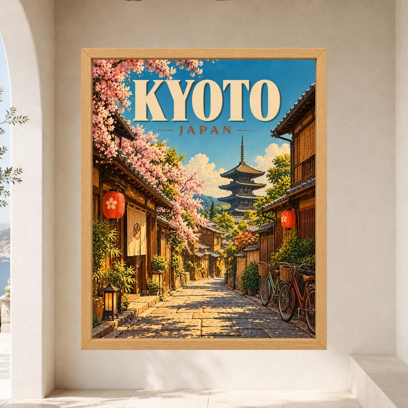 Kyoto Travel Poster, Yasaka Pagoda, Cherry Blossom Japan Print (Digital Download) image 8