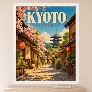 Kyoto Travel Poster, Yasaka Pagoda, Cherry Blossom Japan Print (Digital Download) image 2